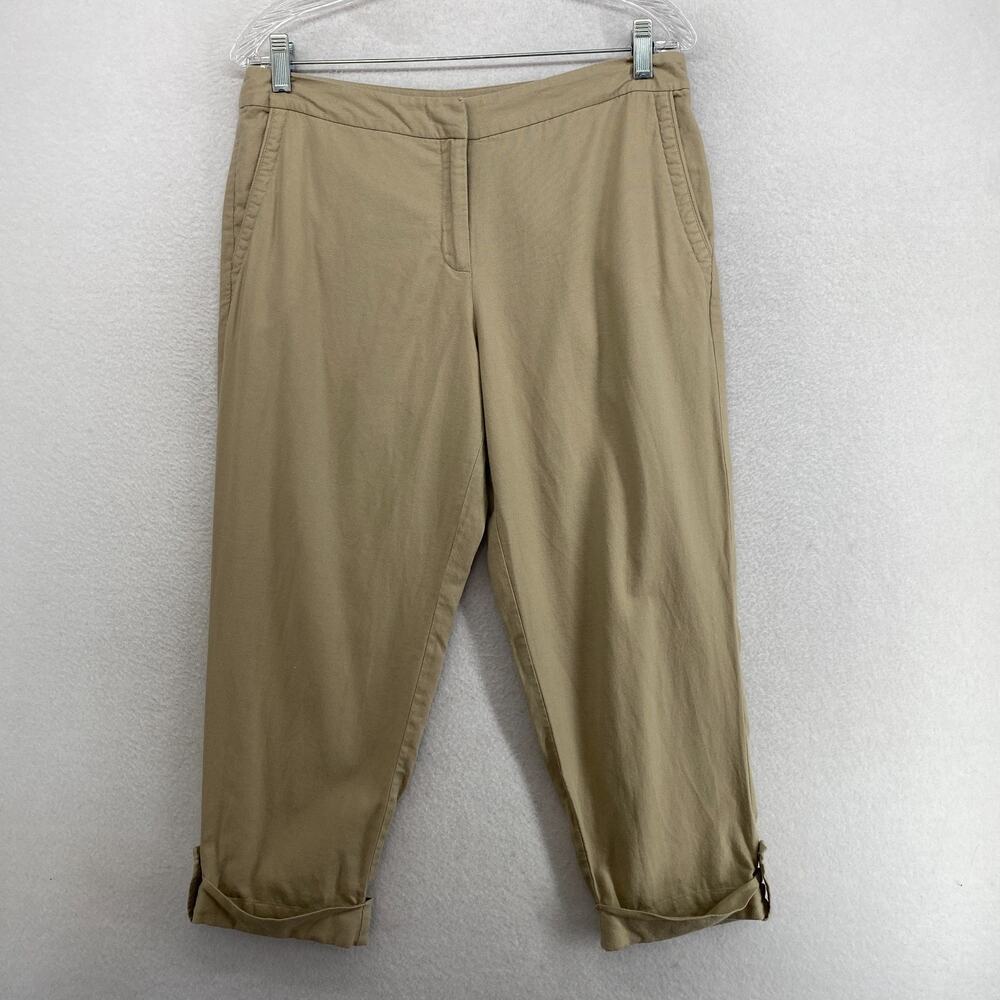 EILEEN FISHER Pants PM Washed Cotton Canvas Chino Tapered Crop Cuffed Khaki